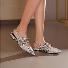 Bailarinas de punta fina con correa de doble hebilla para mujeres - Blanco y Negro - Ver 1