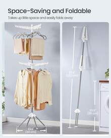SONGMICS HOME Clothes Airer, Clothes Drying Rack With 6 Rotatable Arms For Hangers, 4-Leg Indoor Folding Laundry Rack, Stainless Steel, For Clothes And Socks, 191 Cm High, White And Silver - 白色和銀色 - 查看 2