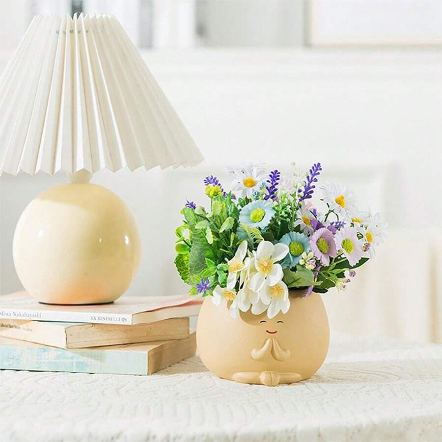 Maceta creativa y linda con cara sonriente para decoración de plantas en el hogar, oficina o balcón