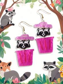 Pink Snail 有趣可爱的泡泡吹眼镜戴猫设计亚克力树脂吊坠耳环，适合女士和女孩、节日、情人节、圣诞节、新年、生日礼物、时尚珠宝