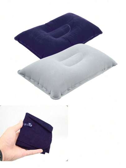 1 peça/2 peças de travesseiro inflável flocado de PVC portátil para áreas externas, travesseiro para saco de dormir de acampamento, travesseiro para cochilo