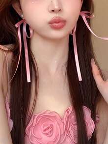 1 对芭蕾舞风格丝带蝴蝶结流苏珍珠耳钉，适合女士佩戴，精致的仙女般的珠宝，适合夏季 - 蝴蝶結 - 查看 1