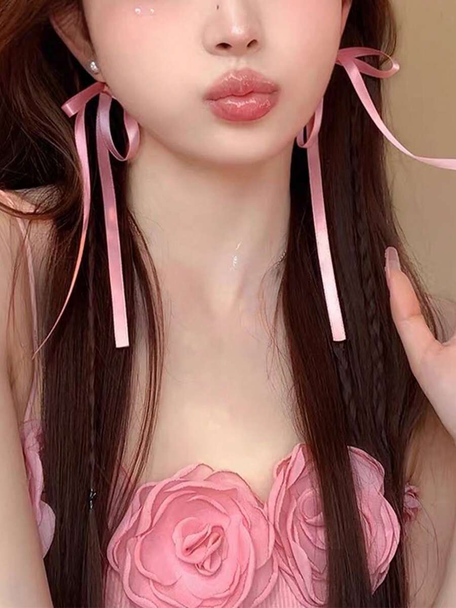1 对芭蕾舞风格丝带蝴蝶结流苏珍珠耳钉，适合女士佩戴，精致的仙女般的珠宝，适合夏季 - 蝴蝶結 - 查看 1