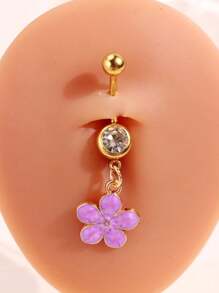 1pc Chic Flower Drip Oil Navel Ring, Simple & Versatile, Suitable For Women, Festival & Beach Vacation