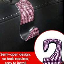 1 pieza Gancho colgador de automóvil con incrustaciones de diamantes para asiento trasero, accesorios creativos ocultos - Negro - Ver 15