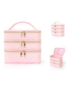 1 Piece Makeup Storage Tool Three-Layer Large Capacity Portable Cosmetic Bag Portable Toiletry Travel Bag Girl College Dormitory Makeup Storage Bag Bathroom Toiletry Bag Multifunctional Fashion Cosmetic Bag Holiday Essentials Gift For Mother