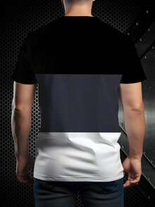 Summer Personalized Tri-Color Patchwork Short Sleeve T-Shirt, Versatile And Comfortable For Daily Wear, Street-Style Attractive Design, 100% Polyester, Smooth Texture, Breathable, Lightweight Fabric - Multicolor - View 3