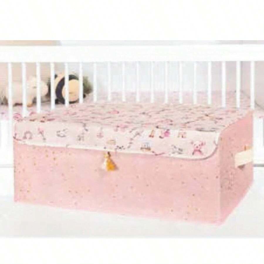 MADE IN TURKEY Under Sofa Baby Storage Box | 50x38x19 Cm | Polypropylene Fabric With Cardboard Support - Pink - View 1