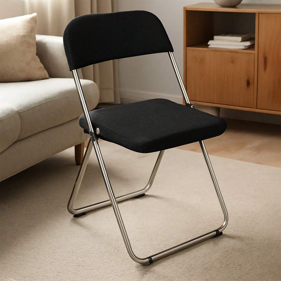 Folding Chair Cover, Elastic Dining Chair Seat With Backrest Slipcover, Wedding Chair Cover - Black - View 1