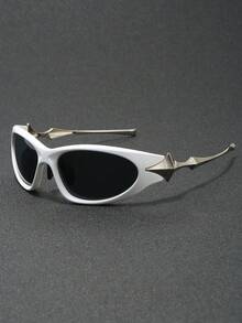 1 par de óculos masculinos futuristas, distópicos, Y2K, com design de explosão estelar, versáteis para uso casual, ao ar livre, na rua, em festas e festivais.