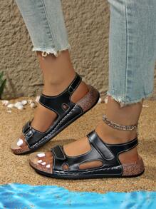 Sandalias de cuña de verano para mujer de talla grande, suela suave, cómodo cierre de gancho y bucle, casual, cruzadas, para caminar al aire libre, nuevo modelo con cuña de suela gruesa y punta abierta