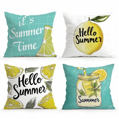4 Stücke Kissenbezüge mit Sommer Zitronen Motiv, Größe 45*45cm