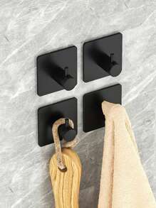 1/2/4 Pcs Square Adhesive Hooks, Wall Mounted Towel Hooks Without Drilling, Hanging Hooks Racks, Shower Clothes Hanger, Home And Apartment Essential, Bathroom & Kitchen Organization And Storage