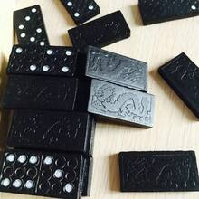 1/2 套 28 片多米诺骨牌游戏，趣味桌面游戏，户外露营旅行游戏，黑色木盒多米诺木制棋盘游戏 - 黑與白 - 查看 9