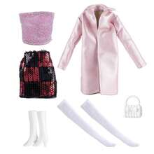 元秀 11.5 英寸时尚娃娃服装套装 - 包括皮夹克、时尚裤子、内衣、包和鞋子，适合 3-6 岁儿童，娃娃服装配饰 - 彩色 - 查看 4