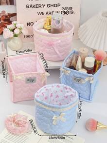1 Cute Pink And Blue Three-Dimensional Bow Lace Storage Basket, Tabletop Miscellaneous Storage Basket, Waterproof Makeup Brush & Skincare Basket, Tabletop Decoration, Cosmetic Organization Rack, Portable Picnic Basket, Valentine's Day Gift - Multicolor - View 10