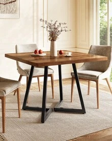 LITTLE TREE Square Dining Table Set Of 6, 31.5" Industrial Dinner Table With Metal Base, Kitchen Table For Dining Room, Small Space, Apartment - Brown - View 11
