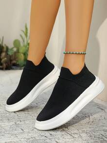 Zapatillas informales con suela gruesa de malla transpirable y ligera, de fácil puesta - Negro - Ver 6