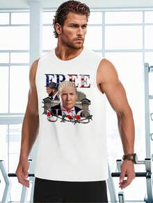1pcs American Flag Printed Men's Tank Top Patriotic Tank Top 100% Pure Cotton  Ideal Choice For Summer & Casual Wear - White - View 2