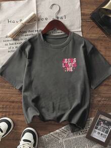 1pc Girls Jesus Print Short Sleeve T-Shirt, Comfortable & Stylish Student Youth Summer Tops