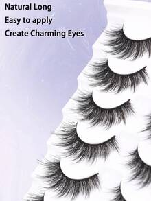 7 对 5D 卷翘假睫毛，16 毫米，适合日常佩戴，漫画风格，旅行必备。