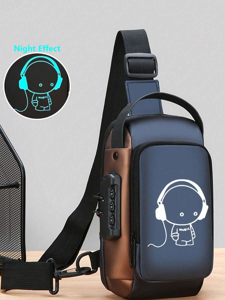 Herren Messenger Tasche mit Oxfordgewebe und leuchtend im Dunkeln bedrucktem Design, mit Passwortschloss - Modische Motorrad Umhängetasche mit Handyfach, Reißverschluss für den täglichen Gebrauch, Motorrad Tasche - Diebstahlsichere Business Umhängetasche für die Brust - Lässige Sport Reise Umhängetasche, verstellbarer Riemen, mehrere Taschen als Hüfttasche, geeignet für Ausflüge, Hochzeiten, Ostern, perfektes Geschenk für Vater, Ehemann, Freund und Lehrer