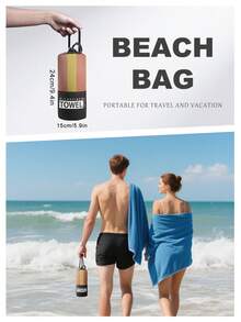 1pc Printed Beach Towel, Orange Striped Pattern, Can Be Used As Swimwear Or Bath Towel, Fashionable Design, Super Absorbent, Suitable For Bathroom, Swimming, Fitness, Yoga And Other Occasions, Soft And Comfortable Microfiber Material, Lightweight And Easy To Carry. - Multicolor - View 6