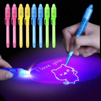 Bút mực UV chống giả đa năng (1 cái/2 cái/7 cái), bút dạ quang ma thuật, bút quảng cáo, bút dạ quang vô hình, bút đánh dấu phát sáng trong bóng tối, bút đồ chơi đa năng đèn LED ma thuật, bút vô hình tia cực tím ẩn giấu