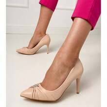 Eleganti e alla moda tacchi alti con punta affusolata decorati con cristalli - Beige - Visualizzare 3