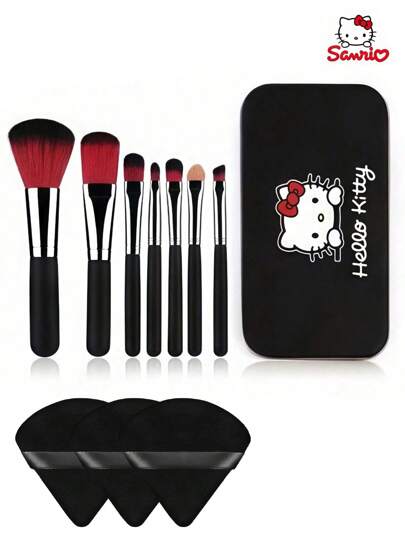 Sanrio Sanrio Makeup Brush Set 10-Piece Set, Sanrio Makeup Brush Set, Hello Kitty KT Cat Pink And Black Makeup Brushes, Eyeshadow And Lip Brushes, Pink Brushes, Makeup Tools, Beauty Tools Brush Set, Professional Makeup Brush Set, Suitable For Beginners