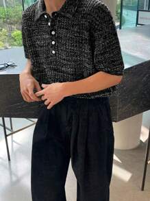 Men's Solid Color Short-Sleeved Single-Breasted Daily Casual Loose Knit Top