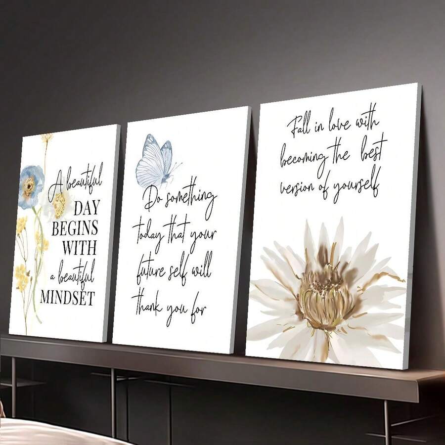 2Dflat, 3pcs, Wood Frame Canvas Print Decorative Painting, Wild Flowers Quote Art, Minimalist Poster, Bohemian Style, Indoor Home Wall Decoration Art. Suitable For Various Spaces Such As Living Rooms, Bedrooms, Bathrooms, Kitchens, Corridors, Offices, Bars, Restaurants, Bookstores, Cafes. It Is The Perfect Gift For Birthdays, New Year's, Valentine's Day, Mother's Day, Father's Day, Thanksgiving, June 10th, 4th Of July Independence Day, Teacher Appreciation, Graduation, Carnival, Bachelorette Party, Anniversaries, Weddings, Halloween, Christmas, And Easter. Very Suitable For Room Decoration And Home Decor. Ready-To-Hang. - 彩色 - 查看 1