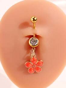 1pc Chic Flower Drip Oil Navel Ring, Simple & Versatile, Suitable For Women, Festival & Beach Vacation