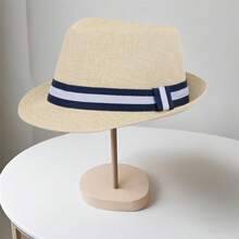 Men Fedora Hat Tree/Webbing Pattern Panama Jazz Cap Summer Outdoor Sun Sun Hat - Beige - View 7