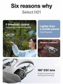 GENAI H21 可折叠无人机，初学者入门飞行器，手柄遥控器，一键/降落和简单操作，360 度翻转，水平陀螺仪，每次充电可飞行 6 分钟，节日/生日礼物。（此无人机有非摄像头版本）1800mAh