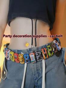 1pc Colorful Car Design Waist Belt, 1 Meter, Leather Strap, DIY Decorative, Versatile For Jeans, Car Shape Waist Chain (Car Color & Style Random)