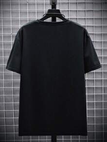 Kaos Lengan Pendek Leher Bulat Kasual Pria Ukuran Besar dengan Cetakan Huruf, Musim Panas - Hitam - View 3