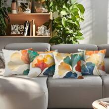4 pièces Housse de coussin imprimée de feuilles de ginkgo