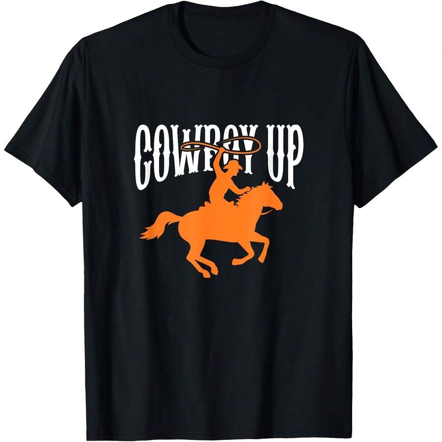 T-Shirt Cowboy, Horseback Riding, Equestrian, Uni, All, Black, Short Sve, Crew Neck, T-ShirtPm 220G Cotton T-Shirt – Durable Yet Soft Blending Street, Retro, And Minimalist Vibes – Perfect For Daily Wear, Work, Weekend Outings, Or Lounging – I Gift For Him Or Her, Birthday, Annrsary, Or Just Because - Black - View 1