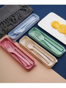 3件餐具套装，叉子+勺子+筷子，3件餐具套装，采用PP材质，防锈，便携，适用于户外、旅行、餐厅、厨房、学校用品 - 彩色 - 查看 3