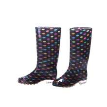 Bota De Lluvia Largas Para Mujer Dama Impermeables Suela Antideslizante Ligeras Livianas Diseño Estampados Material Grueso - Negro Bolitas - Ver 3