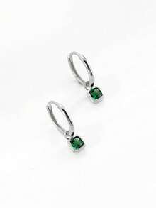 BALMORA 一对925纯银复古优雅几何方形绿色吊坠耳环，适合女性日常佩戴，也可作为友谊派对配饰或礼物。 - 銀色 - 查看 5