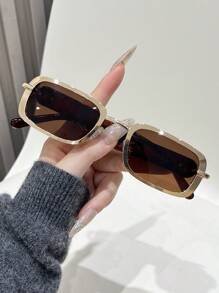 1 Pair Men Stainless Steel Square Narrow Frame Stylish Party, Casual, Hip-Hop Decorative Glasses Suitable For Daily Wear