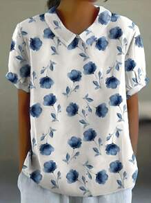 Polyester Floral Print Button Up Shirt Dress For Women