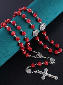 GO2CJBEADS 1件复古经典多色53颗8毫米水晶珠天主教十字架项链，男女通用个性化手工天主教祈祷念珠首饰，礼品