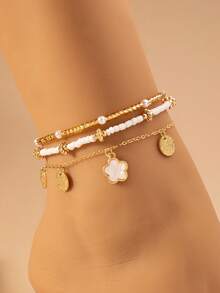 3 件套波西米亚风格串珠、贝壳和海星脚链套装，适合女士，适合海滩、度假、派对佩戴 - 五葉草 - 查看 7