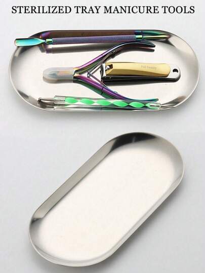 1 PC Silver Stainless Steel Sterilizing Tray Oval Mirror Metal Color Suitable For Storing Tattoo Tools And Nail Art Tools Accessories Or Home Desktop Storage Tray