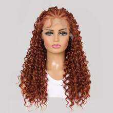 Peluca naranja rizada de 26 pulgadas, con trenzas sintéticas de encaje frontal sin pegamento y cabello baby, peluca naranja