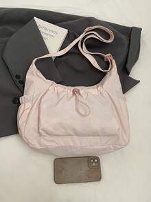 女士云褶抽绳单肩包斜挎包腋下包 - 粉色 - 查看 3