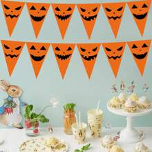 1pc Orange Halloween Party Decorations Pumpkin Triangle Flag Bunting Garland Streamers For Halloween Trick Or Treat Birthday Wedding Home Outdoor Party Supplies
